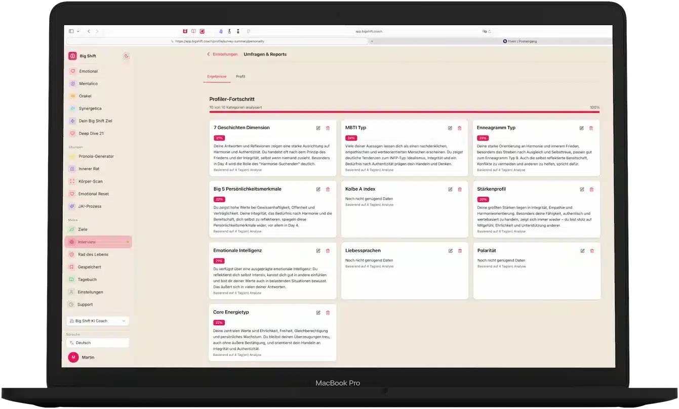 Der Big Shift KI Coach auf dem Laptop
